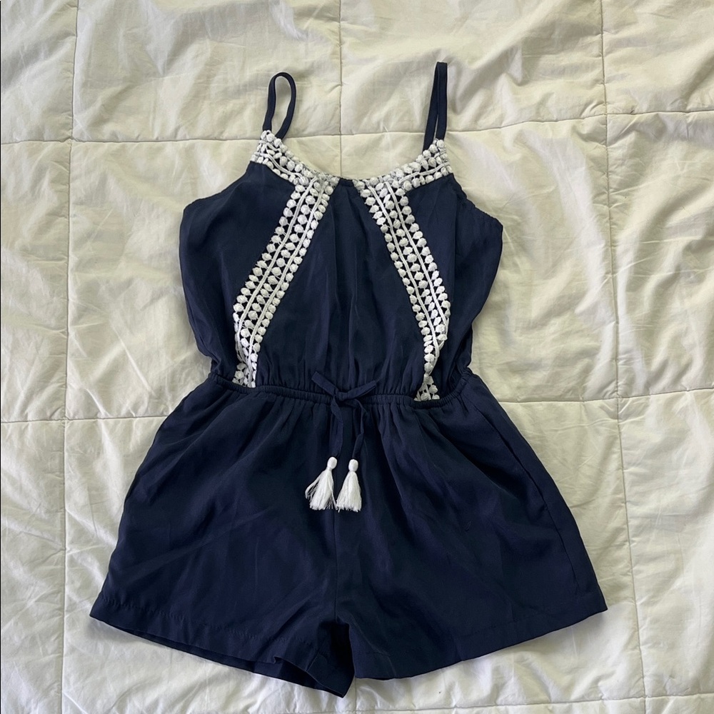 Navy Blue Kids Romper with White Accents